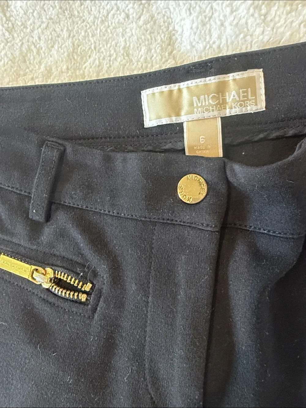 Michael Kors Black Skinny Jeans with Gold Zipper Accents